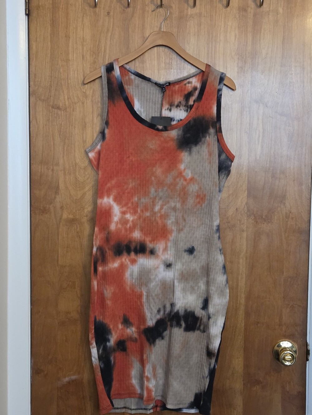 Fashion Nova Orange Black Cream Tie-Dye Ribbed Tank Dress